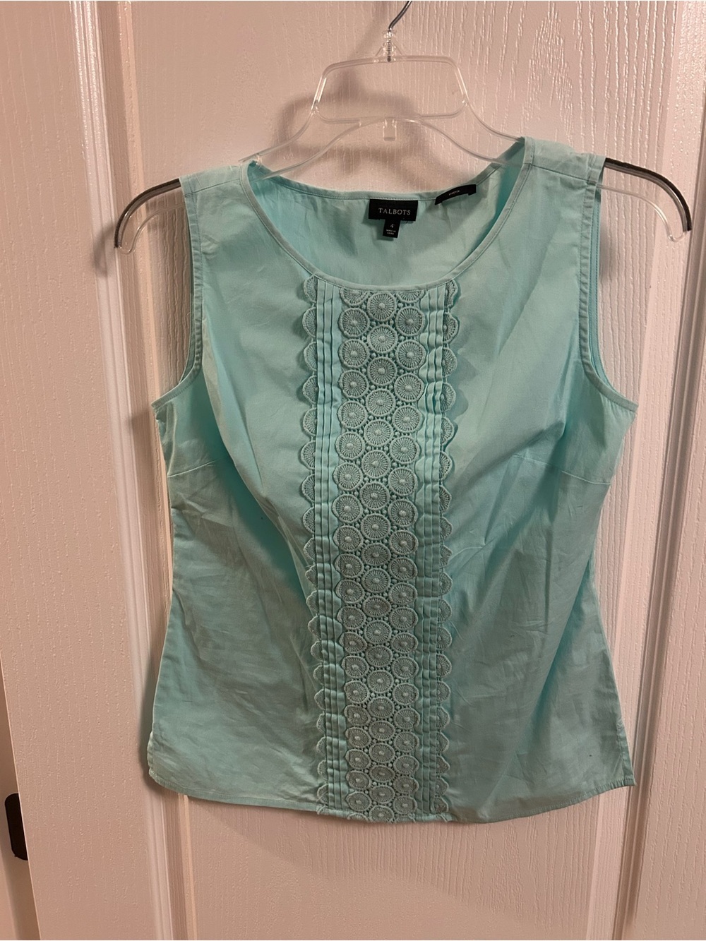 Talbots Aqua Lace-Trim Sleeveless Shell